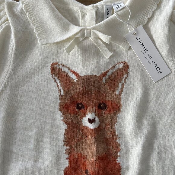 NWT Janie and Jack Girls Fox Collared Sweater, Size 10 - Picture 4 of 8
